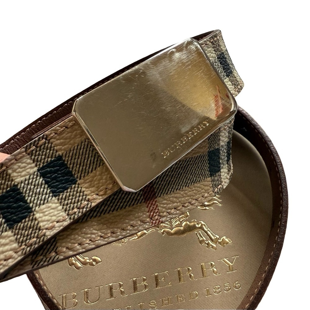Burberry Vintage Check Leather Belt with Silver Buckle - Picture 3 of 8